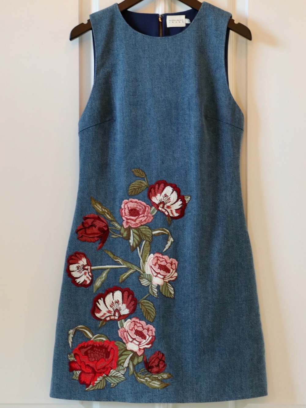 ALICE + OLIVIA CADE EMBROIDERED DENIM MINI DRESS - Picture 13 of 16